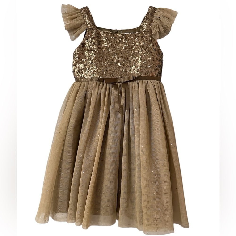 Popatu - Sequin Bodice Flutter-Sleeve Tulle Dress